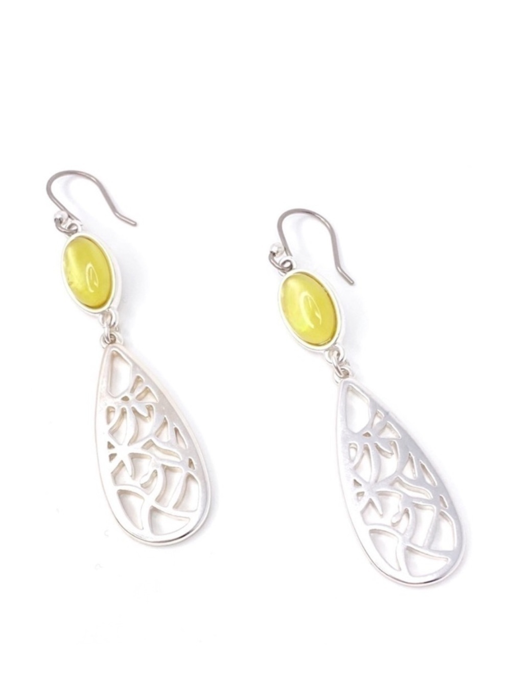Lucky Brand Earrings Teardrop Dangle Silver Metal Yellow Stone New in Box NWT